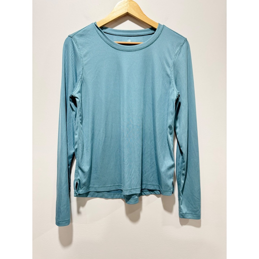 Danskin Womens Teal Blue Slinky Ribbed Long Sleeve Activewear Top Size Small